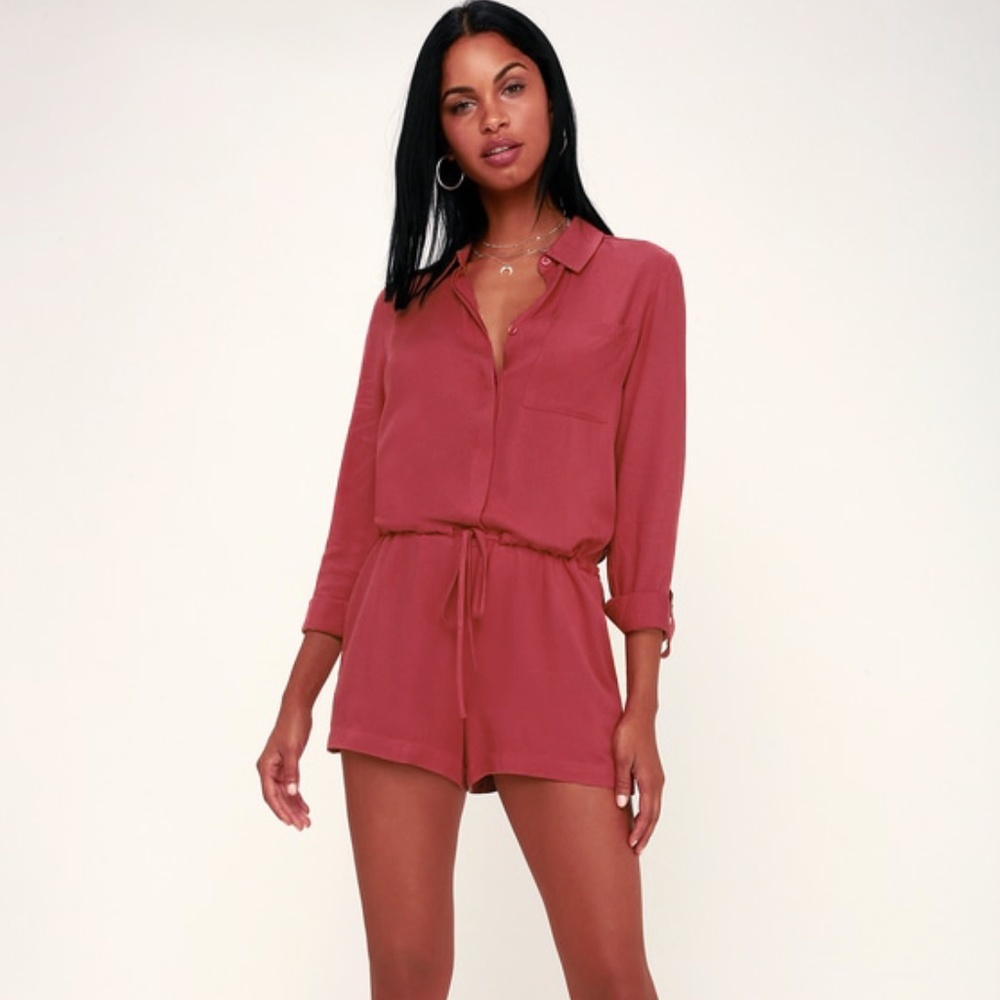 LULUS - Rusty Rose Long Sleeve Button Up Romper
